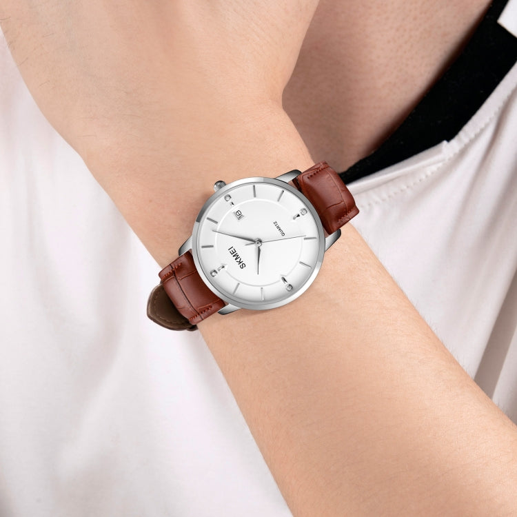 SKMEI 1801 Men Casual Calendar Quartz Watch(Silver White Brown) - free shipping - PMC TechLife - Order now!