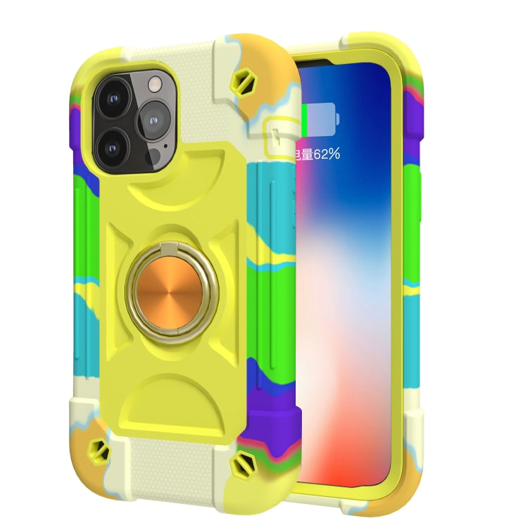 For iPhone 13 Shockproof Silicone + PC Protective Case with Dual-Ring Holder(Colorful Yellow Green) - iPhone 13 Cases by PMC TechLife | Online Shopping South Africa | PMC TechLife | Buy Now Pay Later Mobicred