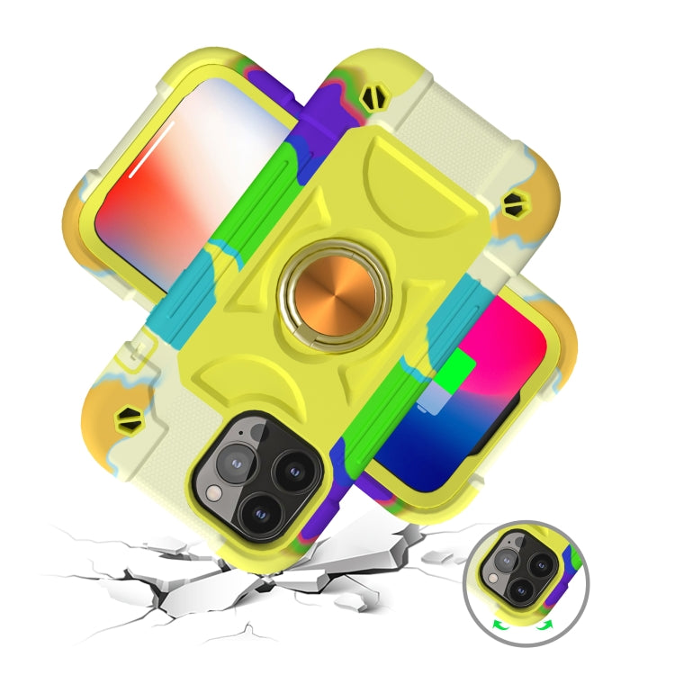 For iPhone 13 Shockproof Silicone + PC Protective Case with Dual-Ring Holder(Colorful Yellow Green) - iPhone 13 Cases by PMC TechLife | Online Shopping South Africa | PMC TechLife | Buy Now Pay Later Mobicred