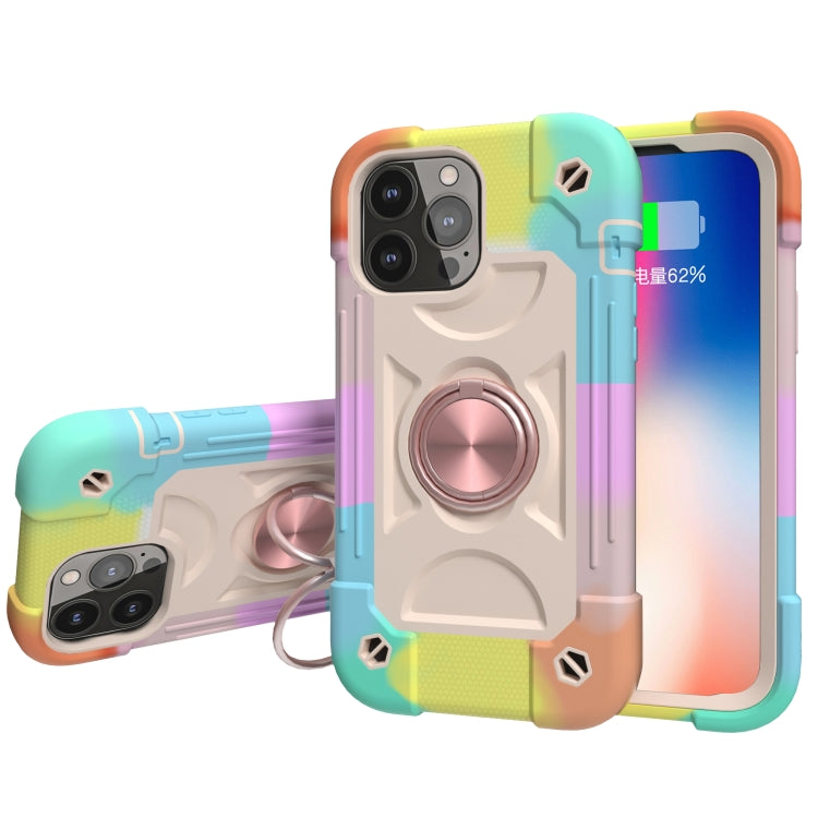 For iPhone 13 Shockproof Silicone + PC Protective Case with Dual-Ring Holder(Colorful Rose Gold) - iPhone 13 Cases by PMC TechLife | Online Shopping South Africa | PMC TechLife | Buy Now Pay Later Mobicred