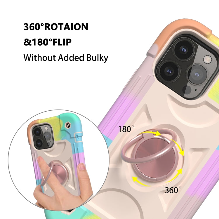 For iPhone 13 Shockproof Silicone + PC Protective Case with Dual-Ring Holder(Colorful Rose Gold) - iPhone 13 Cases by PMC TechLife | Online Shopping South Africa | PMC TechLife | Buy Now Pay Later Mobicred