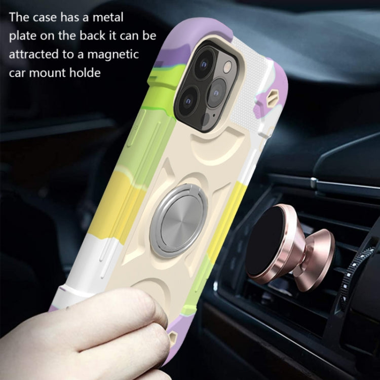 For iPhone 13 Shockproof Silicone + PC Protective Case with Dual-Ring Holder(Colorful Beige) - iPhone 13 Cases by PMC TechLife | Online Shopping South Africa | PMC TechLife | Buy Now Pay Later Mobicred