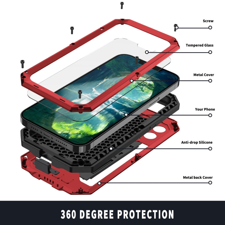For iPhone 13 mini R-JUST Sliding Camera Shockproof Life Waterproof Dust-proof Metal + Silicone Protective Case with Holder (Red) - iPhone 13 mini Cases by R-JUST | Online Shopping South Africa | PMC TechLife | Buy Now Pay Later Mobicred