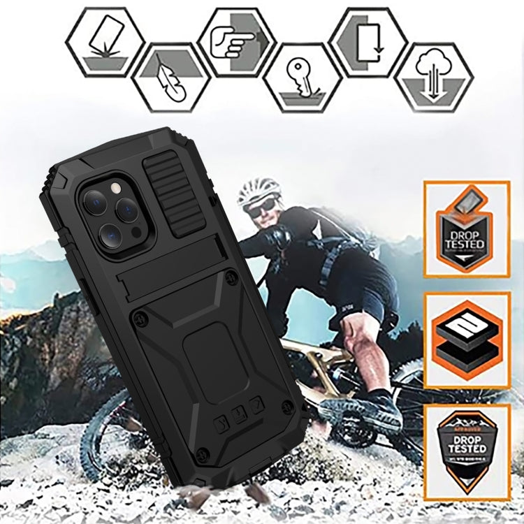 For iPhone 13 mini R-JUST Shockproof Waterproof Dust-proof Metal + Silicone Protective Case with Holder (Black) - free shipping - PMC TechLife - Order now!
