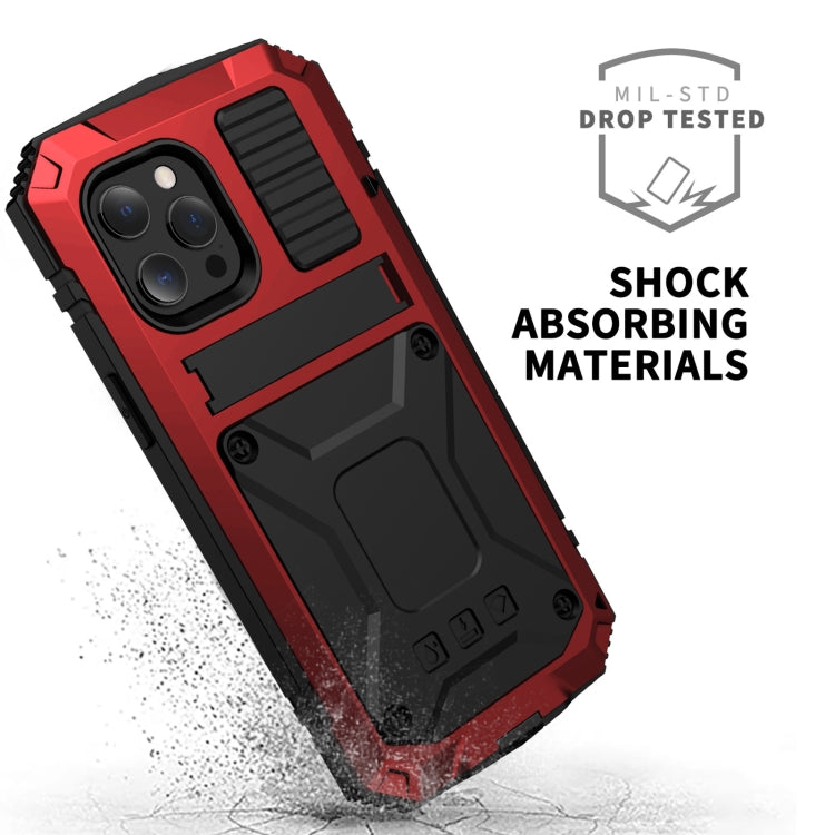 For iPhone 13 R-JUST Shockproof Waterproof Dust-proof Metal + Silicone Protective Case with Holder(Red) - iPhone 13 Cases by R-JUST | Online Shopping South Africa | PMC Jewellery