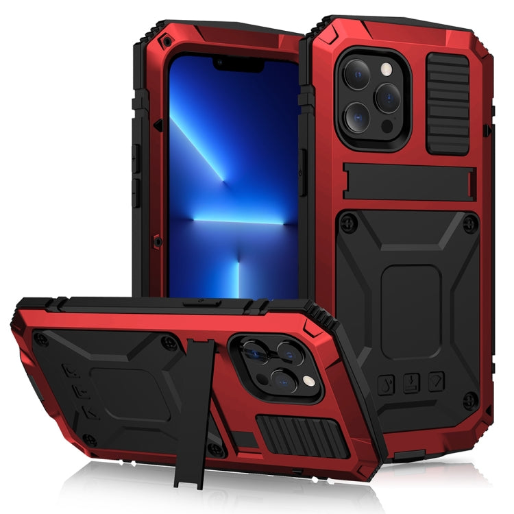 For iPhone 13 Pro R-JUST Shockproof Waterproof Dust-proof Metal + Silicone Protective Case with Holder (Red) - iPhone 13 Pro Cases by R-JUST | Online Shopping South Africa | PMC TechLife | Buy Now Pay Later Mobicred