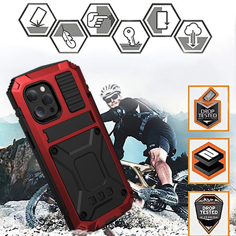 For iPhone 13 Pro R-JUST Shockproof Waterproof Dust-proof Metal + Silicone Protective Case with Holder (Red) - iPhone 13 Pro Cases by R-JUST | Online Shopping South Africa | PMC TechLife | Buy Now Pay Later Mobicred