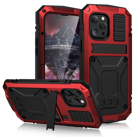 For iPhone 13 Pro Max R-JUST Shockproof Waterproof Dust-proof Metal + Silicone Protective Case with Holder (Red) - iPhone 13 Pro Max Cases by R-JUST | Online Shopping South Africa | PMC Jewellery