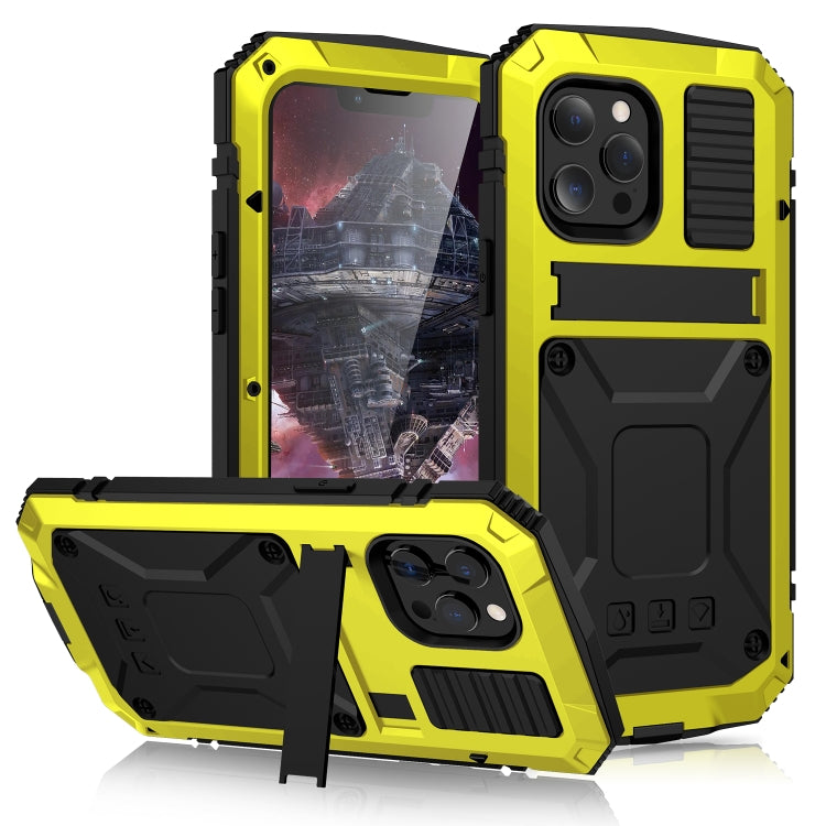 For iPhone 13 Pro Max R-JUST Shockproof Waterproof Dust-proof Metal + Silicone Protective Case with Holder (Yellow) - free shipping - PMC TechLife - Order now!