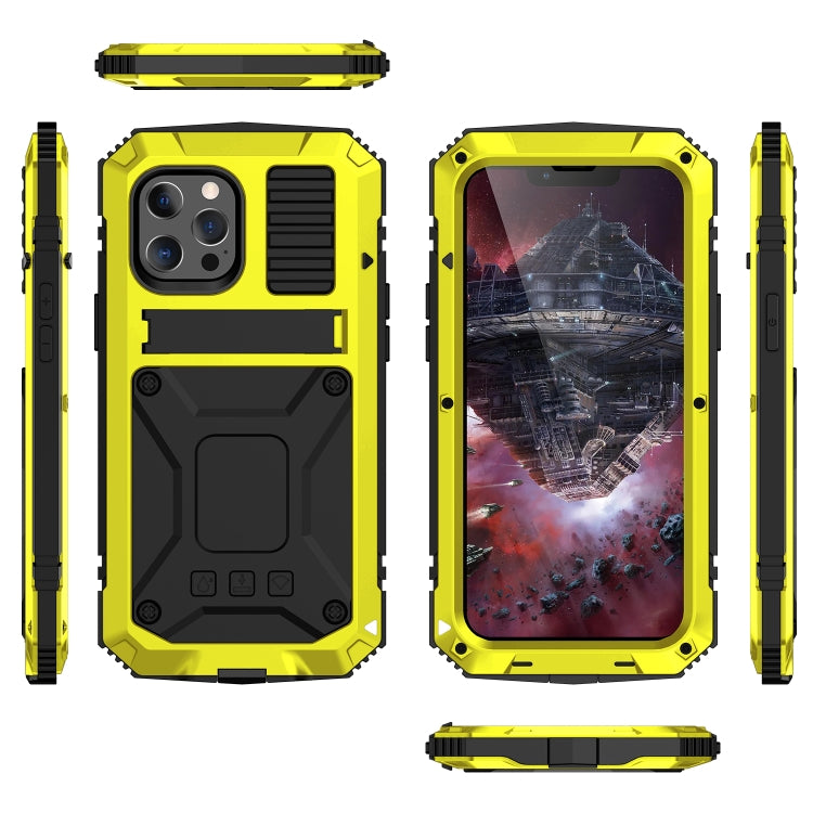 For iPhone 13 Pro Max R-JUST Shockproof Waterproof Dust-proof Metal + Silicone Protective Case with Holder (Yellow) - free shipping - PMC TechLife - Order now!