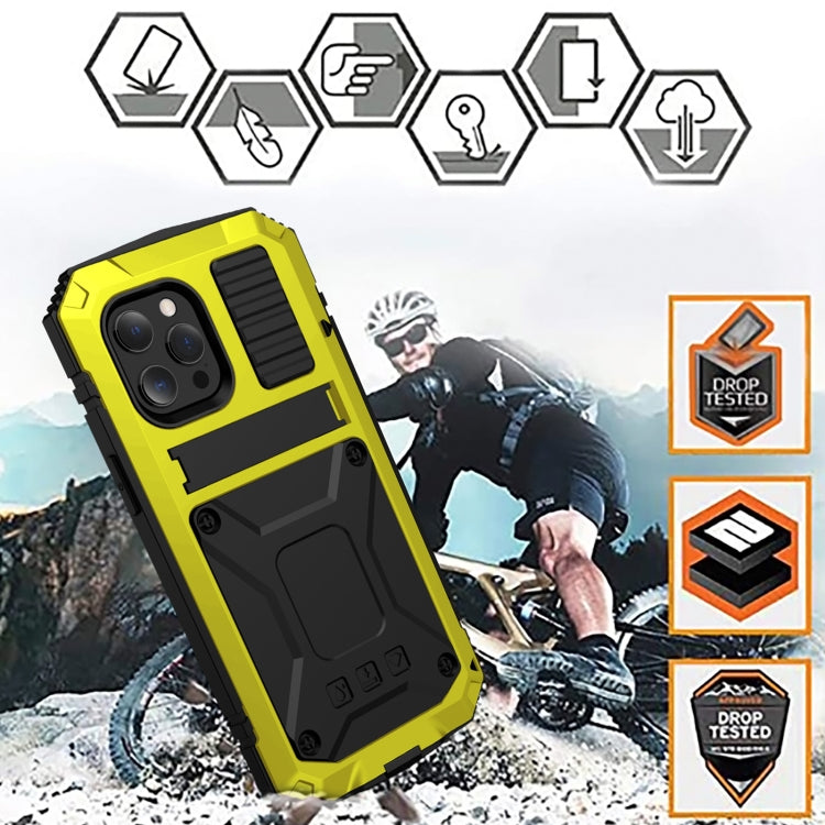 For iPhone 13 Pro Max R-JUST Shockproof Waterproof Dust-proof Metal + Silicone Protective Case with Holder (Yellow) - free shipping - PMC TechLife - Order now!