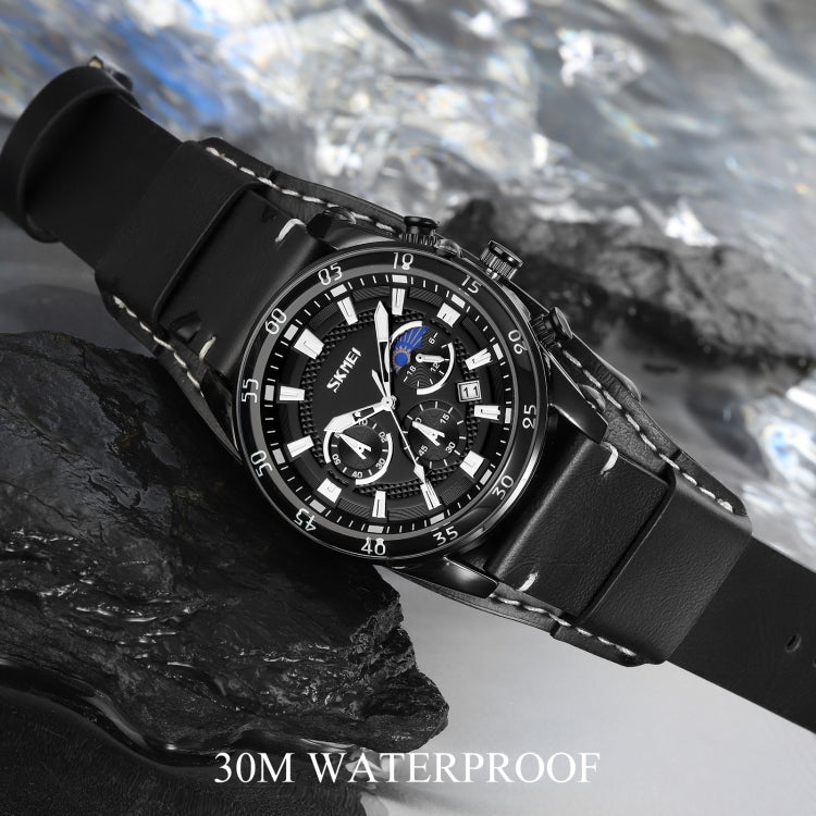 SKMEI 9249 Men Moonphase Calendar Stopwatch Leather Strap Quartz Watch(Brown Black) - free shipping - PMC TechLife - Order now!