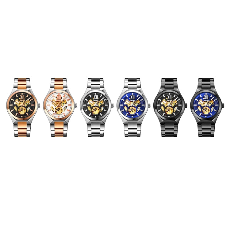 SKMEI 9258 Men Two-color Stainless Steel Strap Automatic Mechanical Watch(Middle Rose Gold Shell Silver Surface) - free shipping - PMC TechLife - Order now!