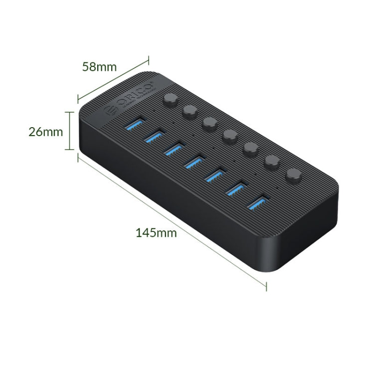 ORICO CT2U3-7AB-BK 7 In 1 Plastic Stripes Multi-Port USB HUB with Individual Switches, AU Plug(Black) - USB 3.0 HUB by ORICO | Online Shopping South Africa | PMC Jewellery | Buy Now Pay Later Mobicred