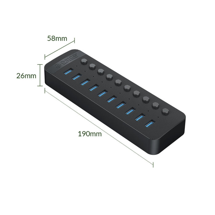 ORICO CT2U3-10AB-BK 10 In 1 Plastic Stripes Multi-Port USB HUB with Individual Switches, AU Plug(Black) - USB 3.0 HUB by ORICO | Online Shopping South Africa | PMC Jewellery | Buy Now Pay Later Mobicred