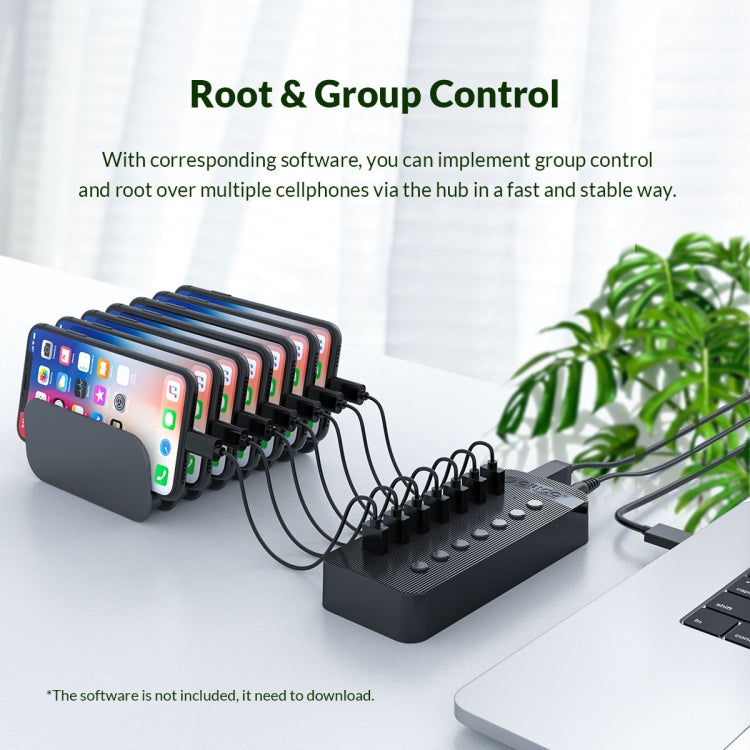 ORICO CT2U3-10AB-BK 10 In 1 Plastic Stripes Multi-Port USB HUB with Individual Switches, AU Plug(Black) - USB 3.0 HUB by ORICO | Online Shopping South Africa | PMC Jewellery | Buy Now Pay Later Mobicred