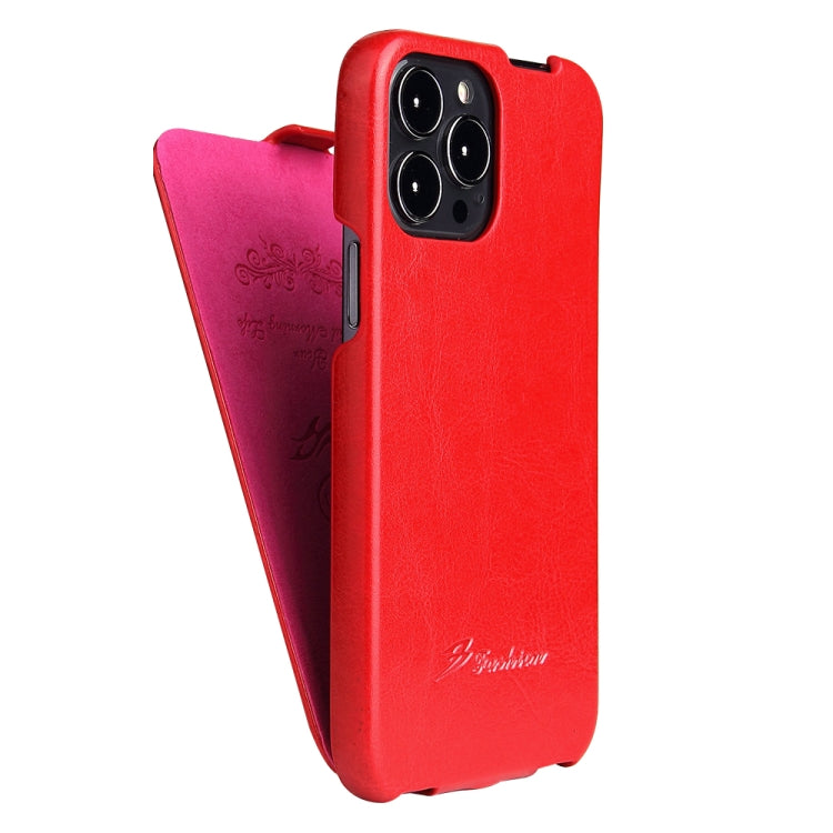 For iPhone 13 Pro Fierre Shann Retro Oil Wax Texture Vertical Flip PU Leather Case (Red) - iPhone 13 Pro Cases by FIERRE SHANN | Online Shopping South Africa | PMC TechLife | Buy Now Pay Later Mobicred