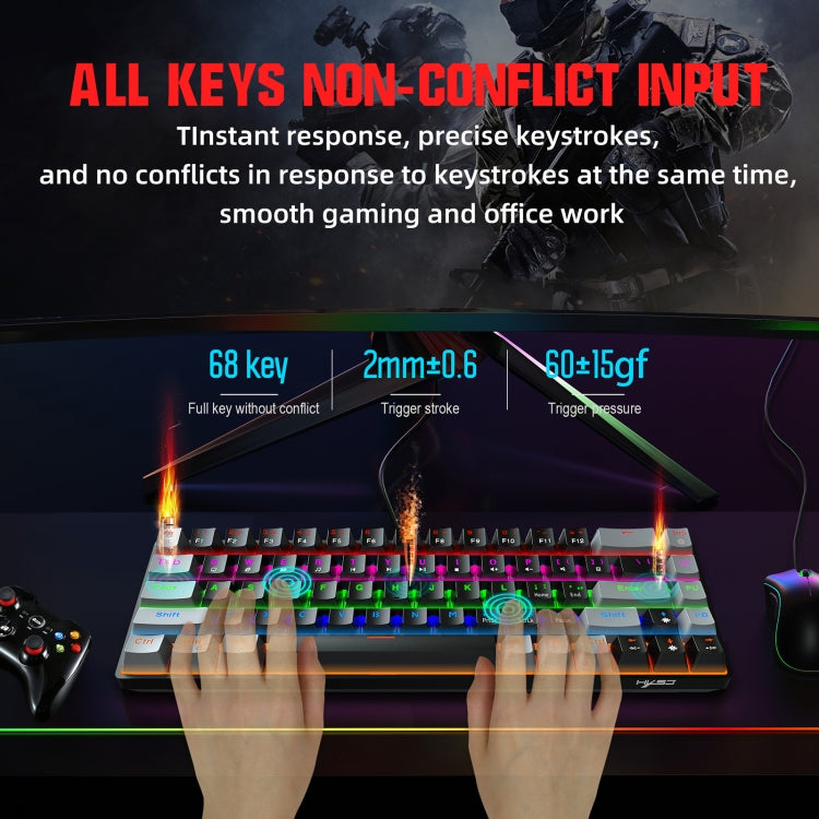 HXSJ V800 68 Keys Type-C Wired Cool Backlight Mechanical Keyboard(Blue Shaft) - free shipping - PMC Jewellery - Order now!
