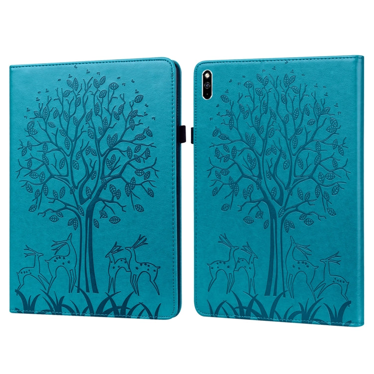 For Huawei MatePad Pro 10.8 2021 Tree & Deer Pattern Pressed Printing Horizontal Flip PU Leather Case with Holder & Card Slots(Blue) - Huawei by PMC TechLife | Online Shopping South Africa | PMC TechLife | Buy Now Pay Later Mobicred