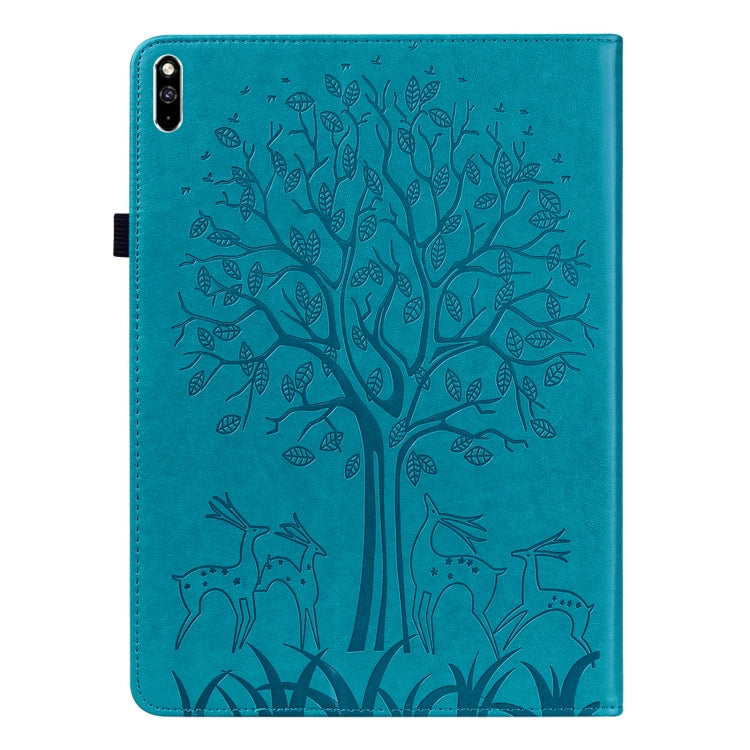 For Huawei MatePad Pro 10.8 2021 Tree & Deer Pattern Pressed Printing Horizontal Flip PU Leather Case with Holder & Card Slots(Blue) - Huawei by PMC TechLife | Online Shopping South Africa | PMC TechLife | Buy Now Pay Later Mobicred