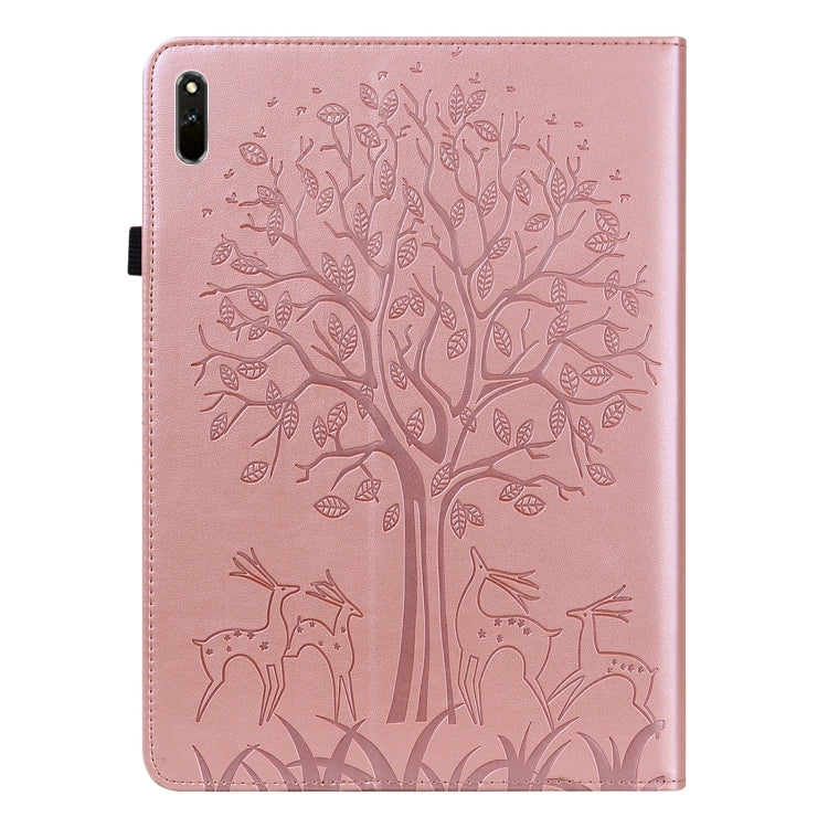 For Huawei MatePad 11 2021 Tree & Deer Pattern Pressed Printing Horizontal Flip PU Leather Case with Holder & Card Slots(Pink) - Huawei by PMC TechLife | Online Shopping South Africa | PMC TechLife | Buy Now Pay Later Mobicred