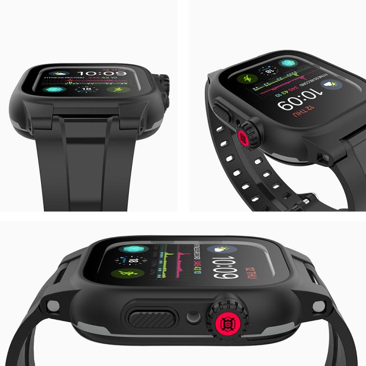 For Apple Watch Series SE 2&6&SE&5&4 44mm RedPepper IP68 Waterproof Screen Protector + Watchband + Protective Case(Black) - free shipping - PMC TechLife - Order now!