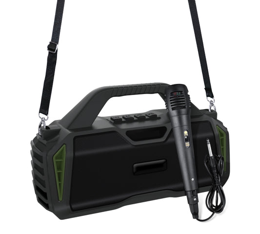 New Rixing NR-6011M Bluetooth 5.0 Portable Outdoor Karaoke Wireless Bluetooth Speaker with Microphone & Shoulder Strap(Green) - Desktop Speaker by NewRixing | Online Shopping South Africa | PMC Jewellery | Buy Now Pay Later Mobicred