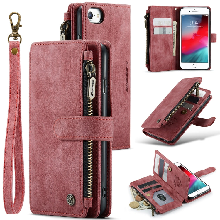 For iPhone SE 2022 / SE 2020 / 8 / 7 / 6 CaseMe-C30 PU + TPU Multifunctional Horizontal Flip Leather Case with Holder & Card Slot & Wallet & Zipper Pocke(Red) - iPhone SE 2022 / 2020 / 8 / 7 Cases by CaseMe | Online Shopping South Africa | PMC Jewellery | Buy Now Pay Later Mobicred