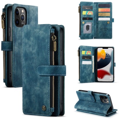 For iPhone 12 Pro Max CaseMe-C30 PU + TPU Multifunctional Horizontal Flip Leather Case with Holder & Card Slot & Wallet & Zipper Pocket(Blue) - iPhone 12 Pro Max Cases by CaseMe | Online Shopping South Africa | PMC Jewellery | Buy Now Pay Later Mobicred