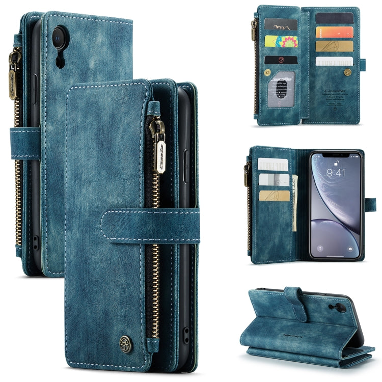 For iPhone XR CaseMe-C30 PU + TPU Multifunctional Horizontal Flip Leather Case with Holder & Card Slot & Wallet & Zipper Pocket(Blue) - More iPhone Cases by CaseMe | Online Shopping South Africa | PMC Jewellery | Buy Now Pay Later Mobicred