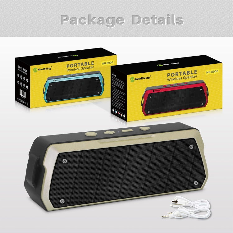 NewRixing NR-5000 IPX5 High Fidelity Bluetooth Speaker, Support Hands-free Call / TF Card / FM / U Disk(Blue) - free shipping - PMC Jewellery - Order now!