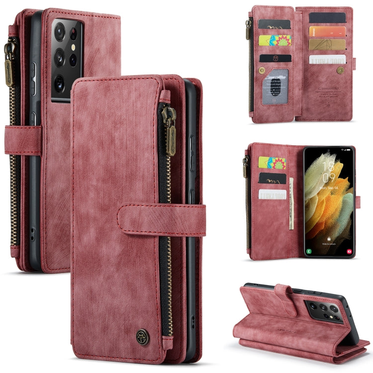 For Samsung Galaxy S21 Ultra 5G CaseMe-C30 PU + TPU Multifunctional Horizontal Flip Leather Case with Holder & Card Slot & Wallet & Zipper Pocket(Red) - Galaxy S21 Ultra 5G Cases by CaseMe | Online Shopping South Africa | PMC Jewellery | Buy Now Pay Later Mobicred