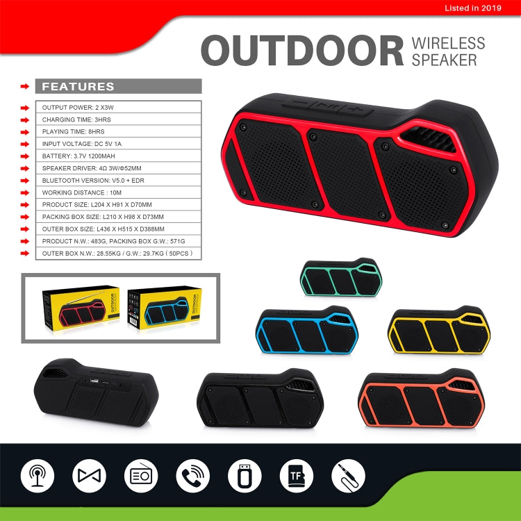 NewRixing NR-5011 Outdoor Portable Bluetooth Speakerr, Support Hands-free Call / TF Card / FM / U Disk(Orange) - free shipping - PMC Jewellery - Order now!