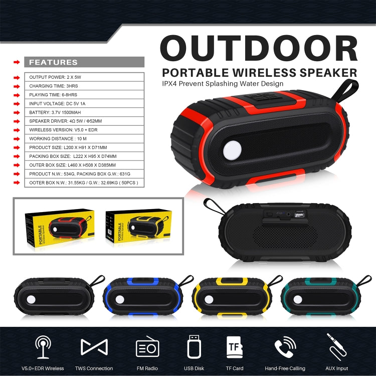 NewRixing NR-5016 Outdoor Splash-proof Water Bluetooth Speaker, Support Hands-free Call / TF Card / FM / U Disk(Blue) - free shipping - PMC Jewellery - Order now!