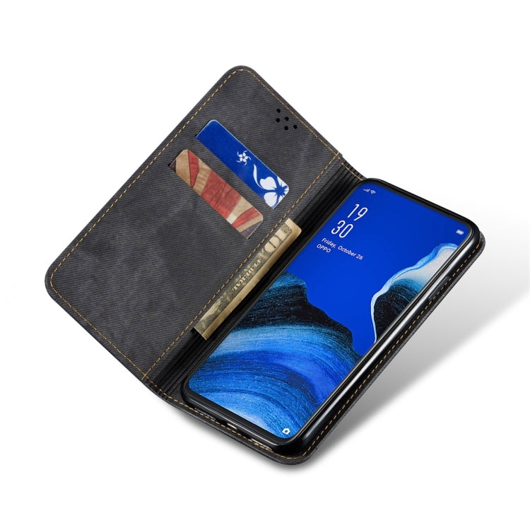 For OPPO Reno 2 Denim Texture Casual Style Horizontal Flip Leather Case with Holder & Card Slots & Wallet(Black) - OPPO Cases by PMC Jewellery | Online Shopping South Africa | PMC Jewellery | Buy Now Pay Later Mobicred