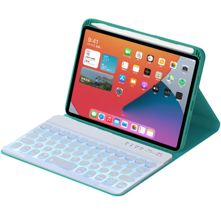 HY006D Round Keys Detachable Bluetooth Keyboard Leather Tablet Case with Colorful Backlight & Holder for iPad mini 6(Dark Green) - For iPad mini by PMC TechLife | Online Shopping South Africa | PMC TechLife