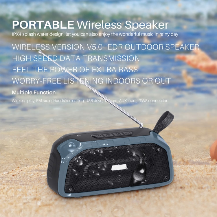 New Rixing NR-906FM TWS Waterproof Bluetooth Speaker Support Hands-free Call / FM with Handle & Antenna(Black) - free shipping - PMC Jewellery - Order now!