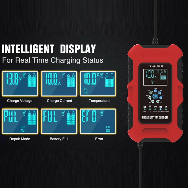 FOXSUR 10A 12V 7-segment Motorcycle / Car Smart Battery Charger, Plug Type:UK Plug(Red) - free shipping - PMC TechLife - Order now!