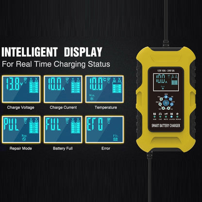 FOXSUR 10A 12V 7-segment Motorcycle / Car Smart Battery Charger, Plug Type:UK Plug(Yellow) - Battery Charger by FOXSUR | Online Shopping South Africa | PMC Jewellery | Buy Now Pay Later Mobicred