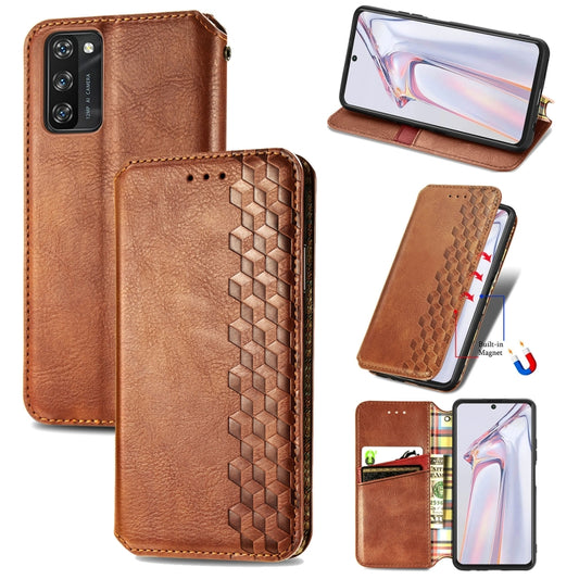 For Blackview A100 Cubic Grid Pressed Horizontal Flip Magnetic PU Leather Case with Holder & Card Slots & Wallet(Brown) - More Brand by PMC Jewellery | Online Shopping South Africa | PMC Jewellery | Buy Now Pay Later Mobicred