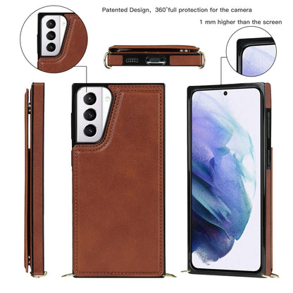 For Samsung Galaxy S21+ 5G Cross-body Square Double Buckle Flip Card Bag TPU+PU Case with Card Slots & Wallet & Photo & Strap(Brown) - Galaxy S21+ 5G Cases by PMC Jewellery | Online Shopping South Africa | PMC Jewellery