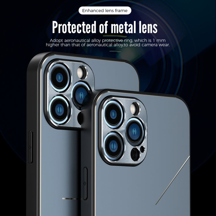 For iPhone 12 R-JUST RJ-52 3-Line Style Metal TPU Shockproof Protective Case(Blue) - iPhone 12 / 12 Pro Cases by R-JUST | Online Shopping South Africa | PMC TechLife | Buy Now Pay Later Mobicred