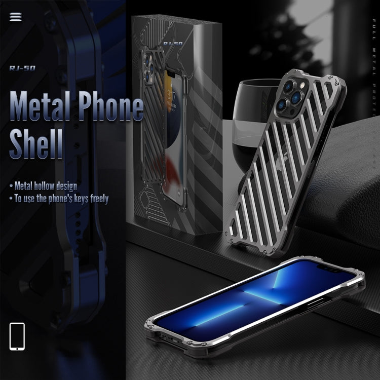 For iPhone 12 R-JUST RJ-50 Hollow Breathable Armor Metal Shockproof Protective Case(Silver Grey) - iPhone 12 / 12 Pro Cases by R-JUST | Online Shopping South Africa | PMC TechLife | Buy Now Pay Later Mobicred