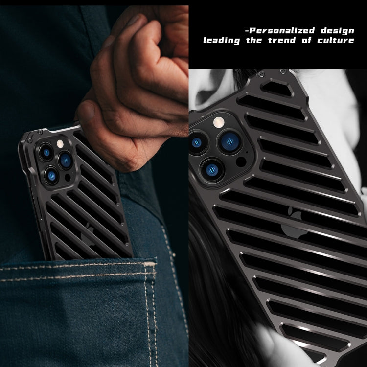For iPhone 12 R-JUST RJ-50 Hollow Breathable Armor Metal Shockproof Protective Case(Silver Grey) - iPhone 12 / 12 Pro Cases by R-JUST | Online Shopping South Africa | PMC TechLife | Buy Now Pay Later Mobicred