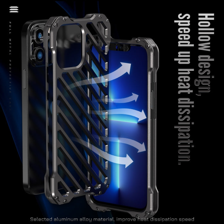 For iPhone 12 R-JUST RJ-50 Hollow Breathable Armor Metal Shockproof Protective Case(Silver Grey) - iPhone 12 / 12 Pro Cases by R-JUST | Online Shopping South Africa | PMC TechLife | Buy Now Pay Later Mobicred