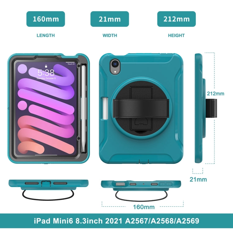 For iPad mini 6 360 Degree Rotation PC + TPU Protective Tablet Case with Holder & Hand-strap(Blue) - iPad mini 6 Cases by PMC Jewellery | Online Shopping South Africa | PMC Jewellery | Buy Now Pay Later Mobicred
