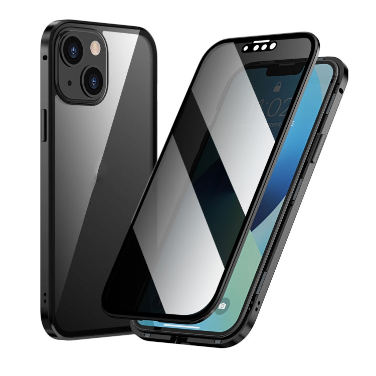 For iPhone 13 Anti-peeping Magnetic Metal Frame Double-sided Tempered Glass Phone Case(Black) - iPhone 13 Cases by PMC TechLife | Online Shopping South Africa | PMC TechLife | Buy Now Pay Later Mobicred