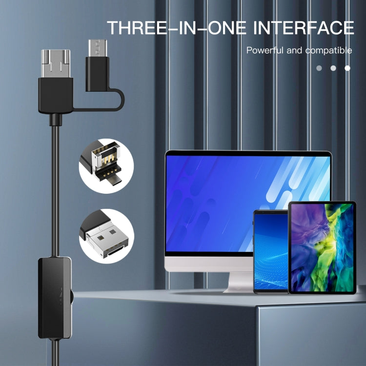 AN100 3 in 1 IP68 Waterproof USB-C / Type-C + Micro USB + USB Dual Cameras Industrial Digital Endoscope with 9 LEDs, Support Android System, Lens Diameter: 8mm, Length:2m Soft Cable -  by PMC TechLife | Online Shopping South Africa | PMC TechLife
