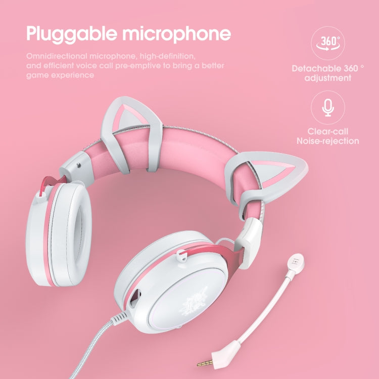 ONIKUMA X10 Car Ear LED Light Adjustable Gaming Headset with Microphone(White Pink) - Multimedia Headset by ONIKUMA | Online Shopping South Africa | PMC Jewellery | Buy Now Pay Later Mobicred