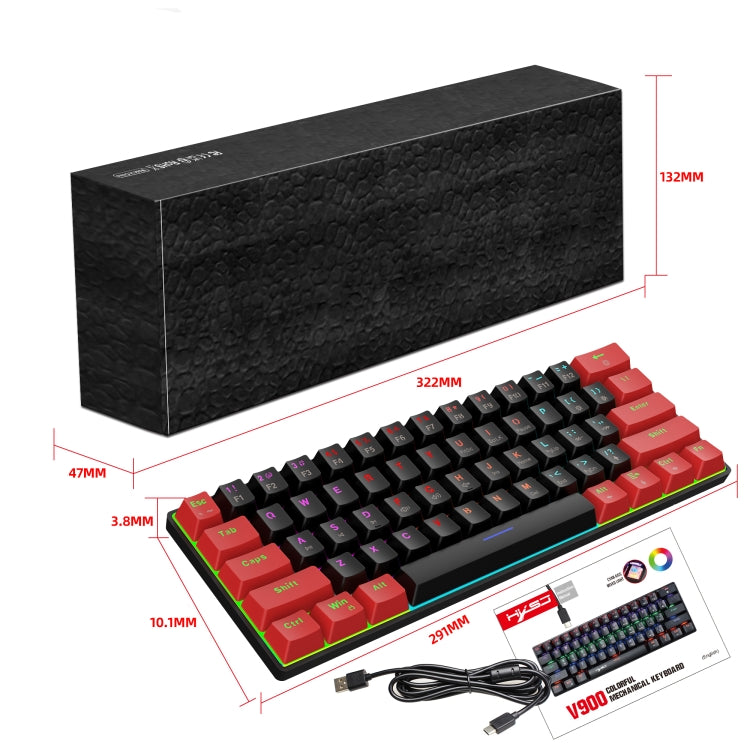HXSJ V900 61 Keys Cool Lighting Effect Mechanical Wired Keyboard (Black Red) - free shipping - PMC Jewellery - Order now!